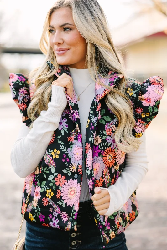 Be True To You Black Floral Vest