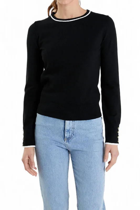 Button Detail Knit Sweater In Black