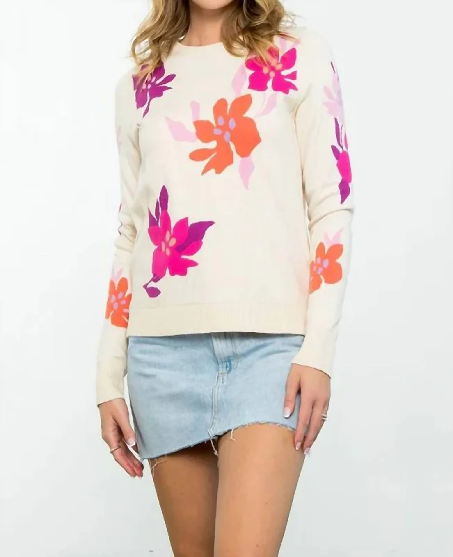 Fall Florals Sweater In Cream