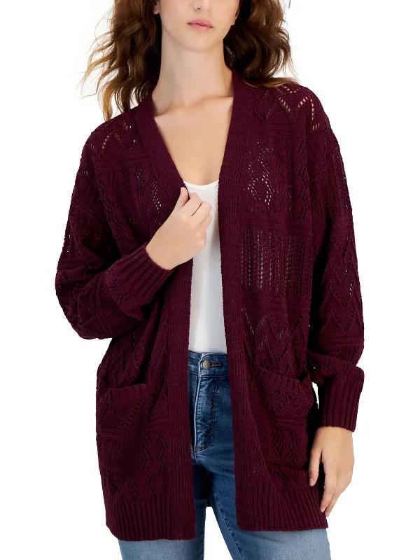 Juniors Womens Cable Knit Pockets Cardigan Sweater