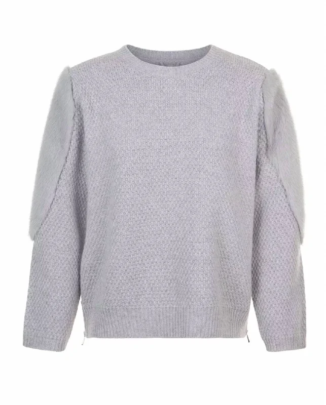 Women's Side Zip Knit And Mink Sweater In Grey