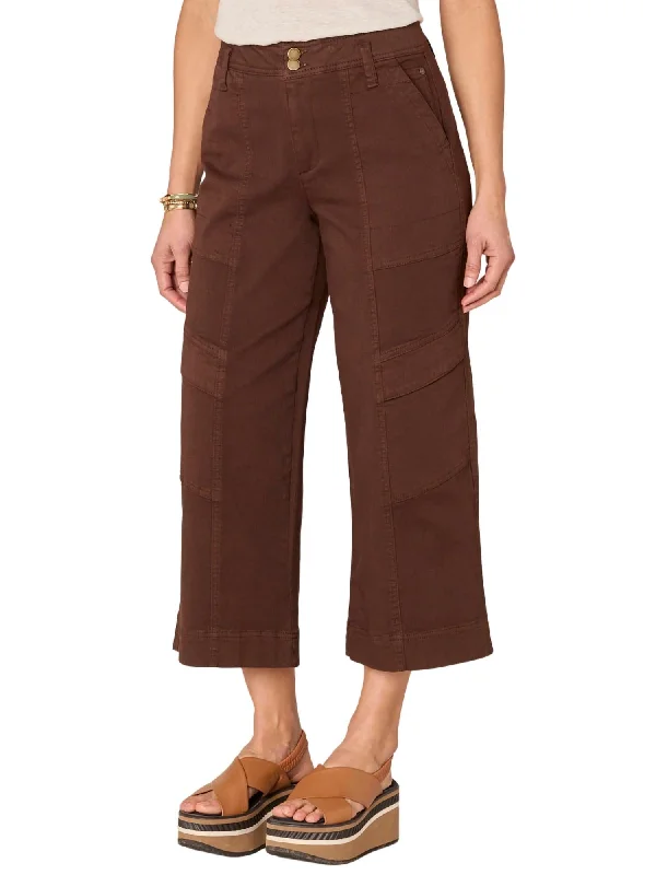 "ab"solution Skyrise Double Button Wide Leg Crop Utility Pants In Chocolate Truffle