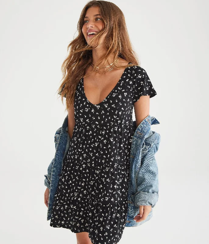 Aeropostale Floral V-Neck Babydoll Dress