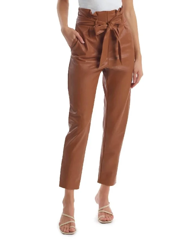 Faux Leather Paperbag Pant In Cocoa