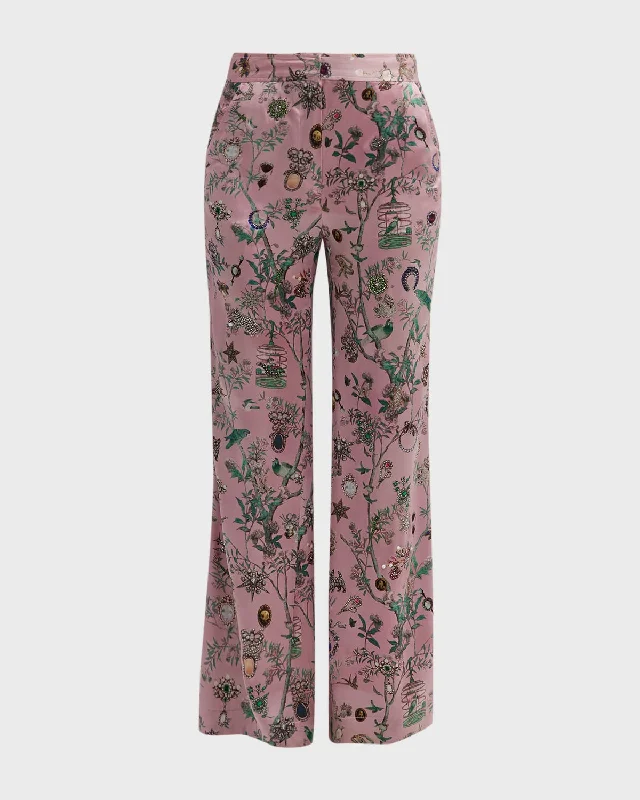 Pauline De Rothschild-Print Wide-Leg Silk Pants