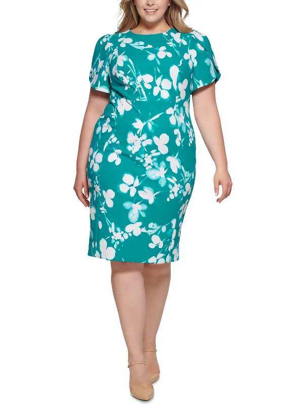 Plus Womens Floral Knee Sheath Dress