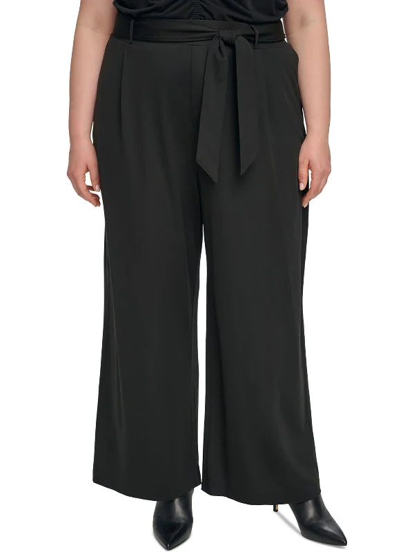 Plus Womens High Rise Pull On Wide Leg Pants