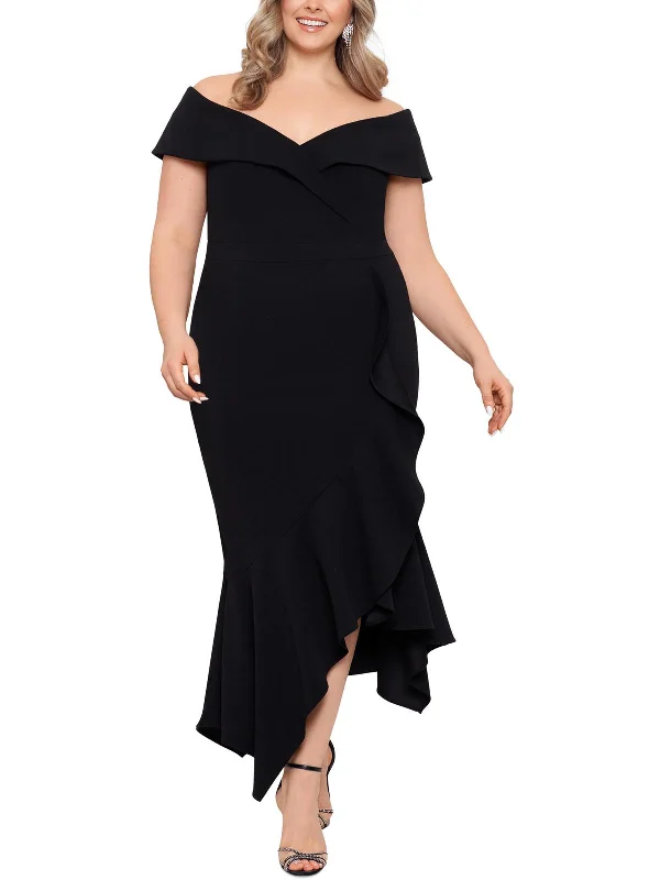 Plus Womens Ruffled Maxi Evening Dress