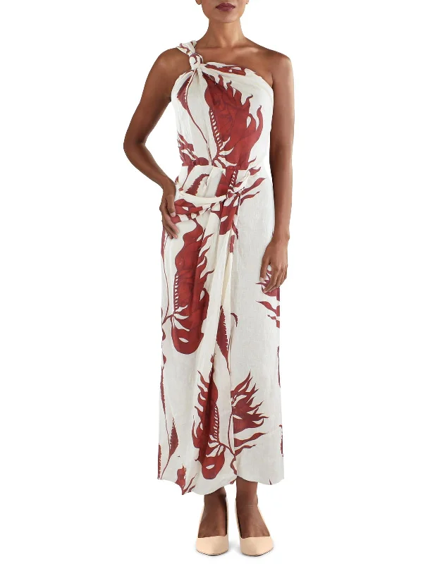 Womens Printed Tea Length Wrap Dress