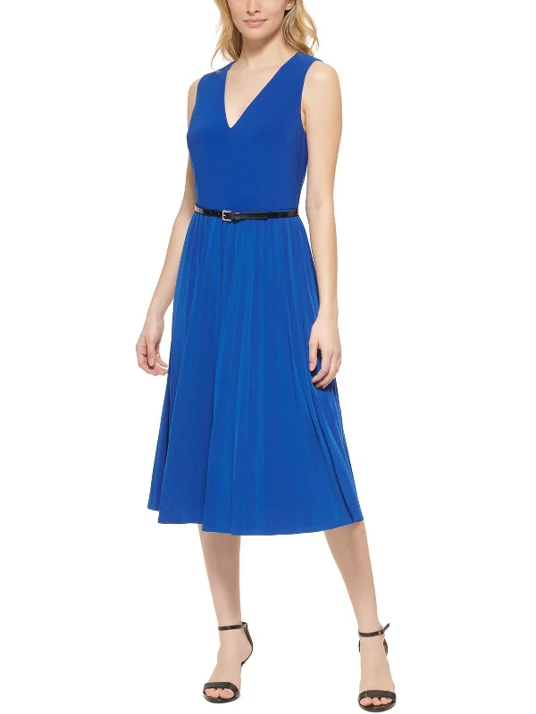 Womens V-Neck Calf Midi Dress