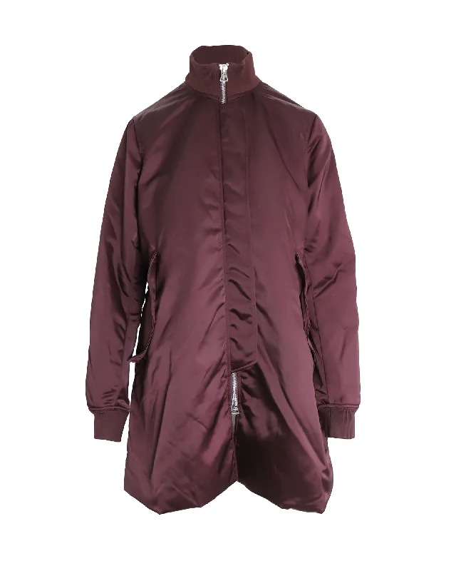 Acne Studios Aude Long Bomber Jacket in Burgundy Nylon