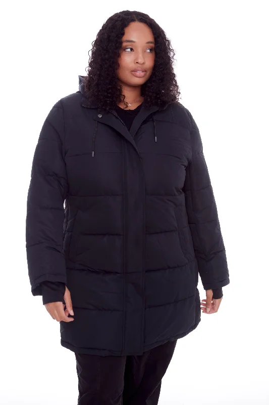 AULAVIK PLUS | WOMEN'S VEGAN DOWN (RECYCLED) MID-LENGTH HOODED PARKA COAT (PLUS SIZE)