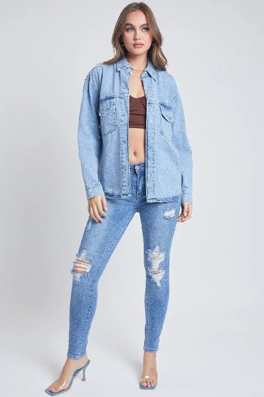 Women's Long Sleeve Denim Oversized Shacket