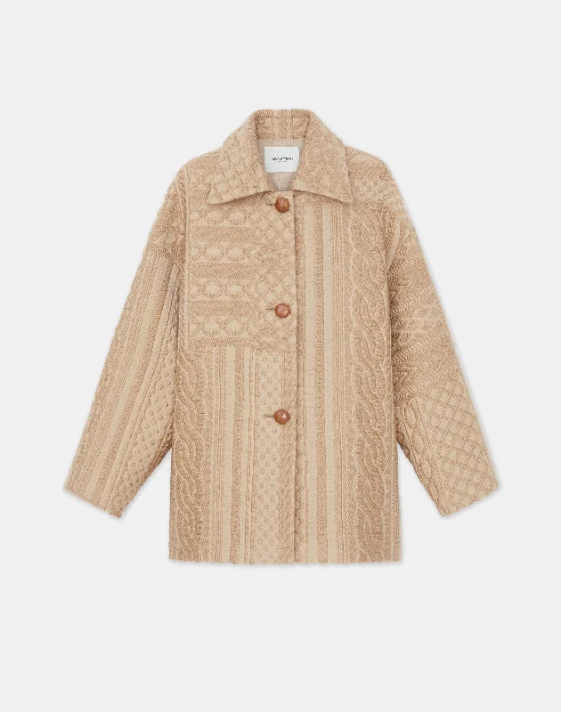 Wool-Silk Cable Jacquard Oversized Swing Coat